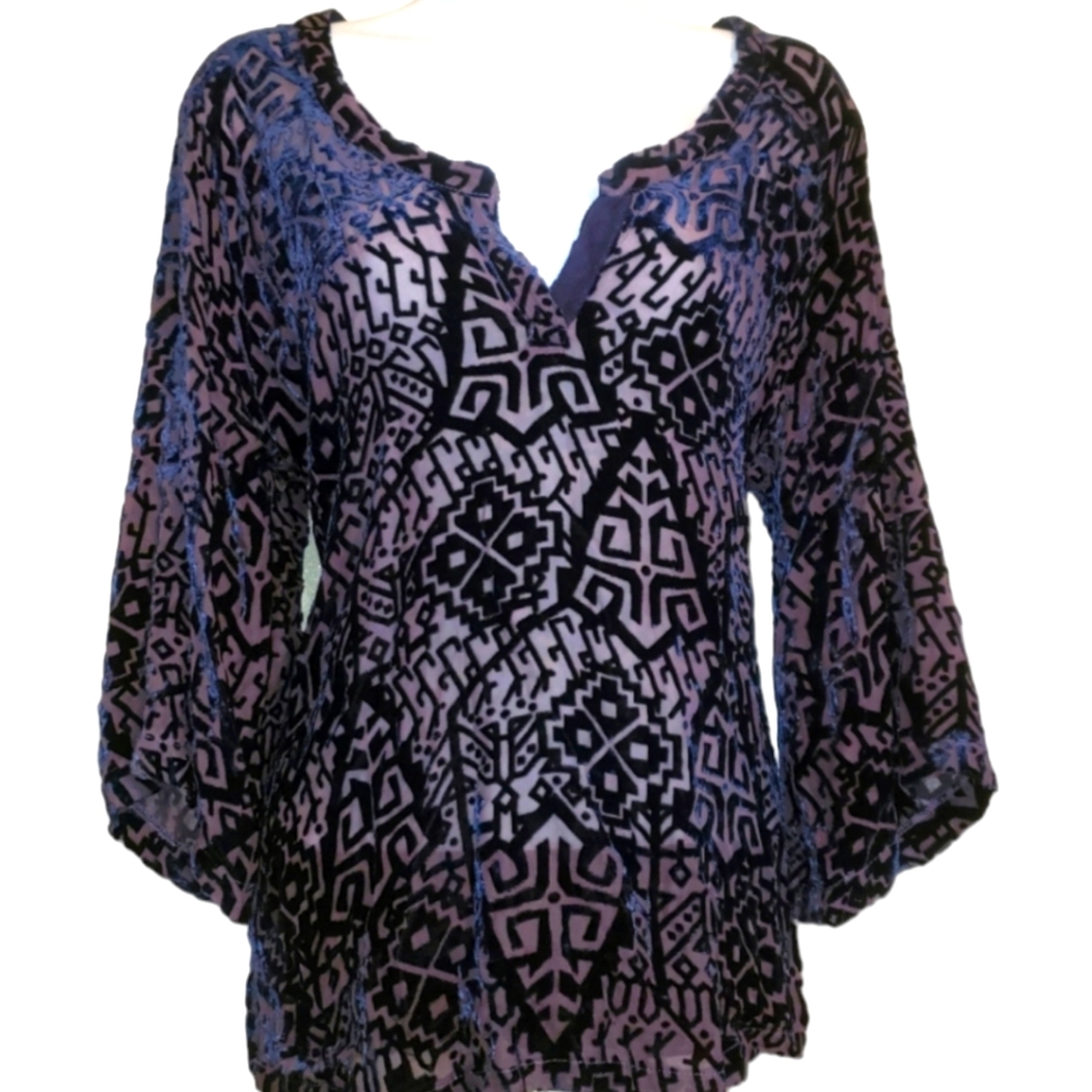 NWOT PJK purple burn out silk blend velvet blouse top Womens Small